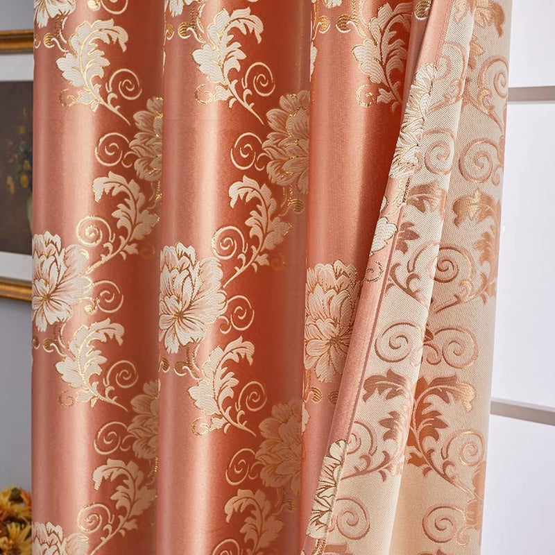 ELKCA Jacquard Coffee Curtains for Bedroom Window Floral Curtains for Living Room Window Panels,Grommet Top,52inch by 96inch,2 Panels - Image 4